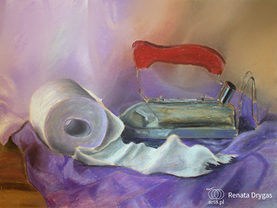 From my student years: drawing, dry pastels, ''Still life with an iron'' 