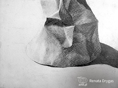 From my student years: drawing, pencil, ''Crumpled cone 01'' 