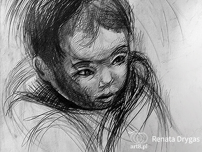 From my student years: drawing, pencil, ''Drawing From Nature - Portrait Of A Child'' 